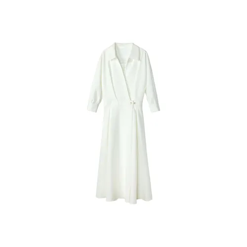 HUULOB Long-Sleeved Dresses Women's White