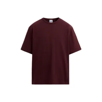 ZARA T Shirts Men Burgundy Red