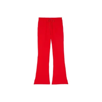Victoria's Secret PINK Ivy Fleece Split-Hem Flare Sweatpants/BV Knitted Sports Pants Women's Bright Vermilion