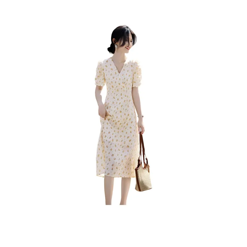 XWI Short Sleeved Dress Women's Ecru With Print-0