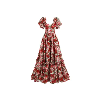 Selkie Collection SS25 Short Sleeved Dresses Women's White Base Rose Print