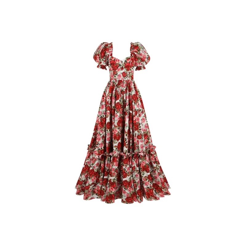 Selkie Collection SS25 Short Sleeved Dresses Women's White Base Rose Print-0