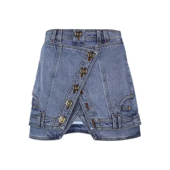 BALMAIN Denim Short Skirts Women's Blue