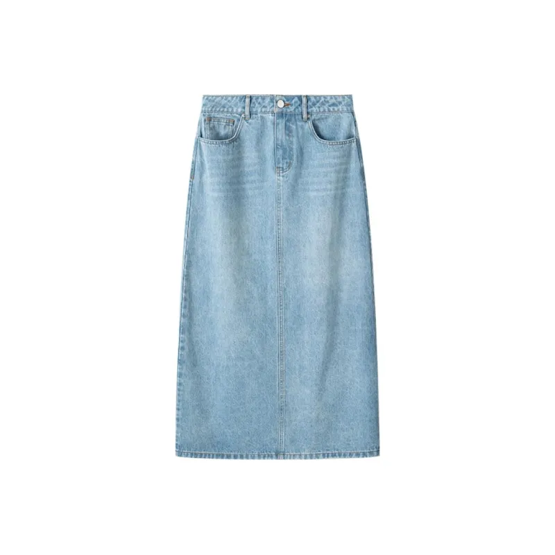 MOSIIMORII Denim Long Skirts Women's Light Blue-0