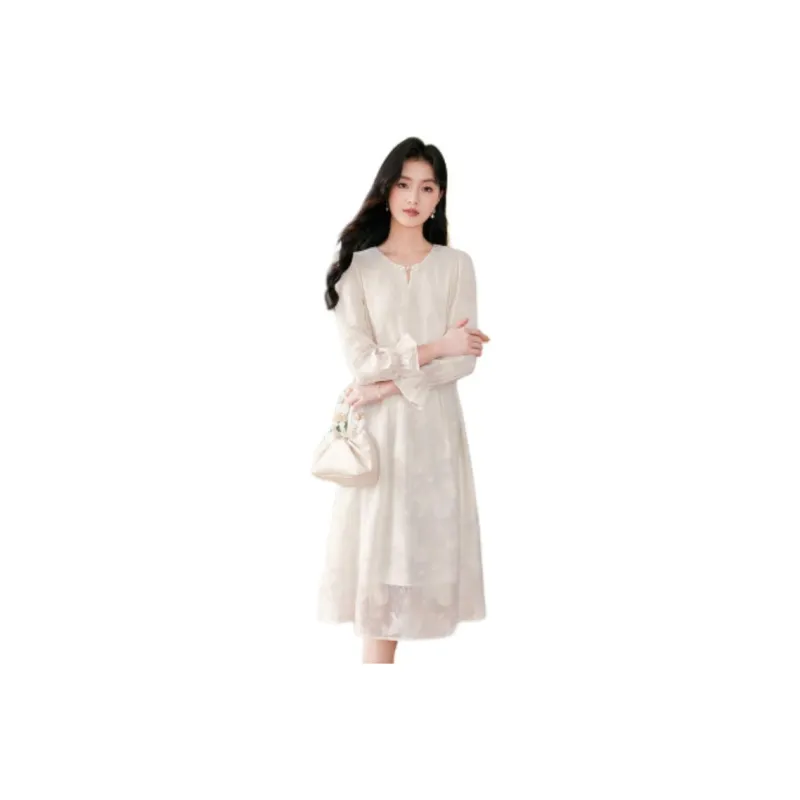 Like The Age Of Water Long Sleeved Dresses Women's Apricot-0