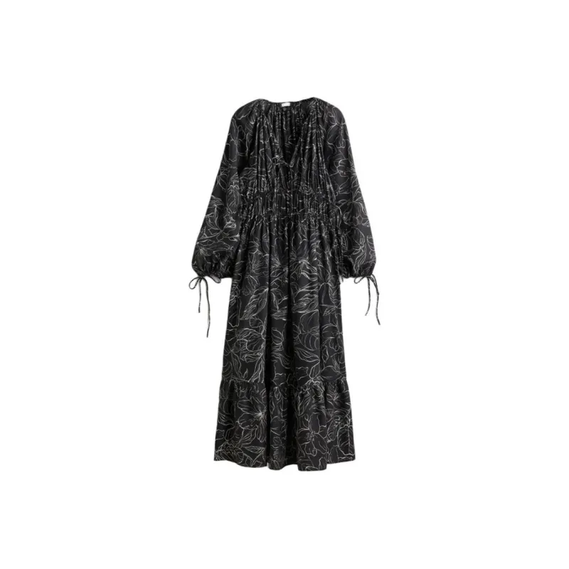 H&M Long Sleeved Dresses Women's Black/Floral-0