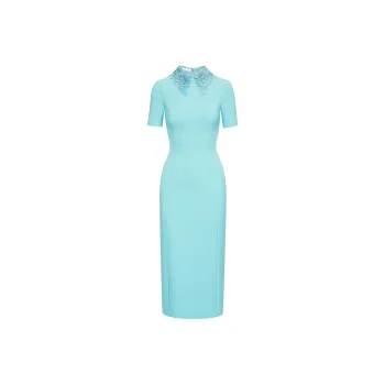Oscar De La Renta Floral Guipure-collar Midi Dress