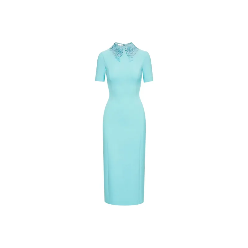 Oscar De La Renta Floral Guipure-collar Midi Dress-0