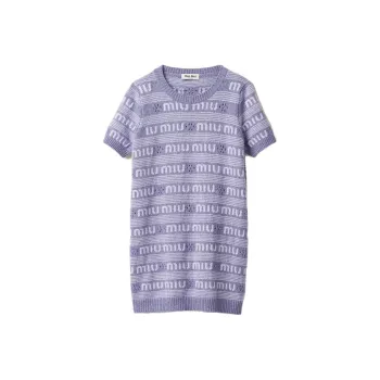 MIU MIU Logo Intarsia Knitted Mini Dress