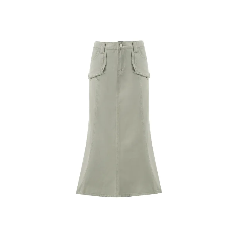 Wen Shan Denim Long Skirt Women's Mint Green-0