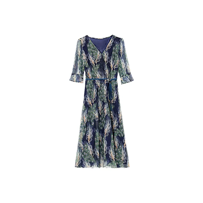 PAIN OR PLEASURE Summer Short Sleeved Dresses Women's Blue-0