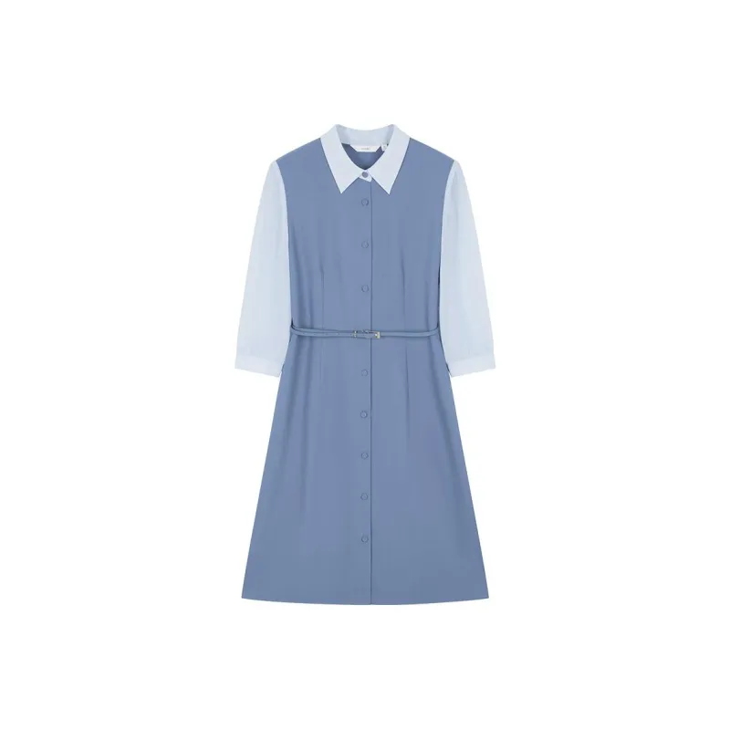 IHIMI Long Sleeved Dress Women's Blue-0