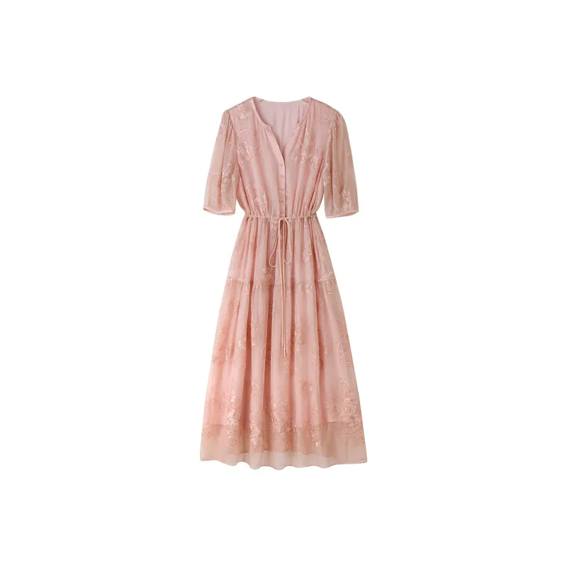 To The West Short Sleeved Dress Women's Pink-0