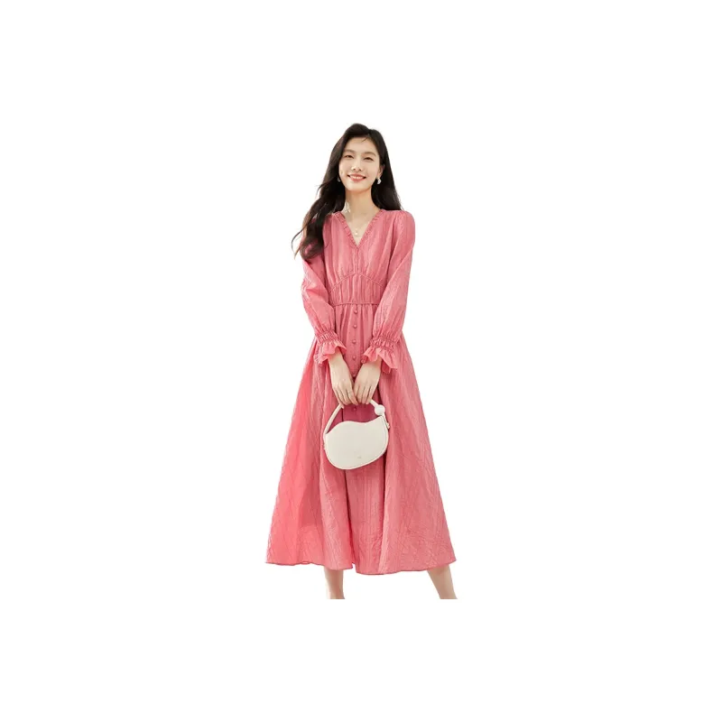VIMLY Long Sleeved Dress Women's Peach Pink-0