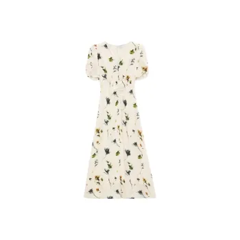 TIBINB Short Sleeved Dresses Women's Beige Base Color