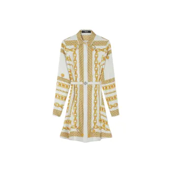 VERSACE Chain Printed Belted Mini Dress