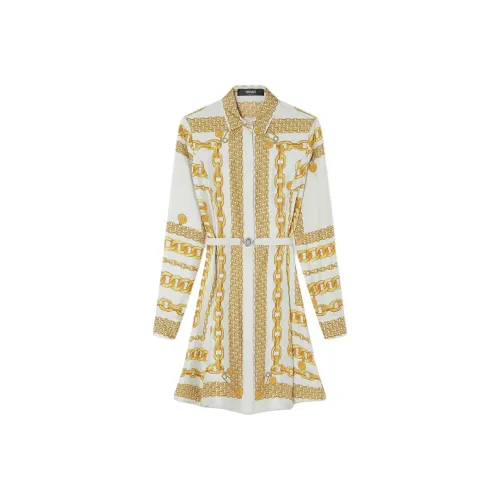 VERSACE Chain Printed Belted Mini Dress