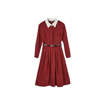 XIANGYING Long Sleeved Dress Women's Burgundy