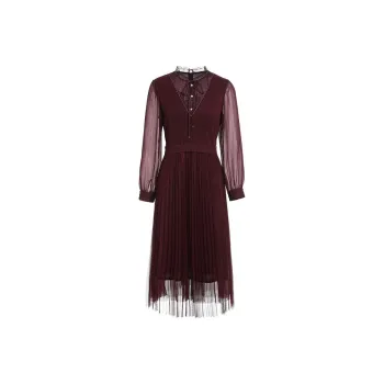 QIAOWANNI Long Sleeved Dresses Women's Overripe Plum Color