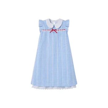 DOKZB Short Sleeved Dress Women's Blue Plaid