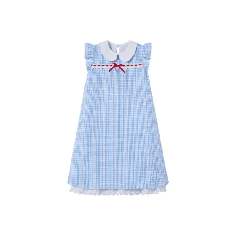 DOKZB Short Sleeved Dress Women's Blue Plaid-0