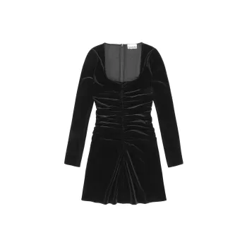 GANNI U Neck Velvet Jersey Mini Dress