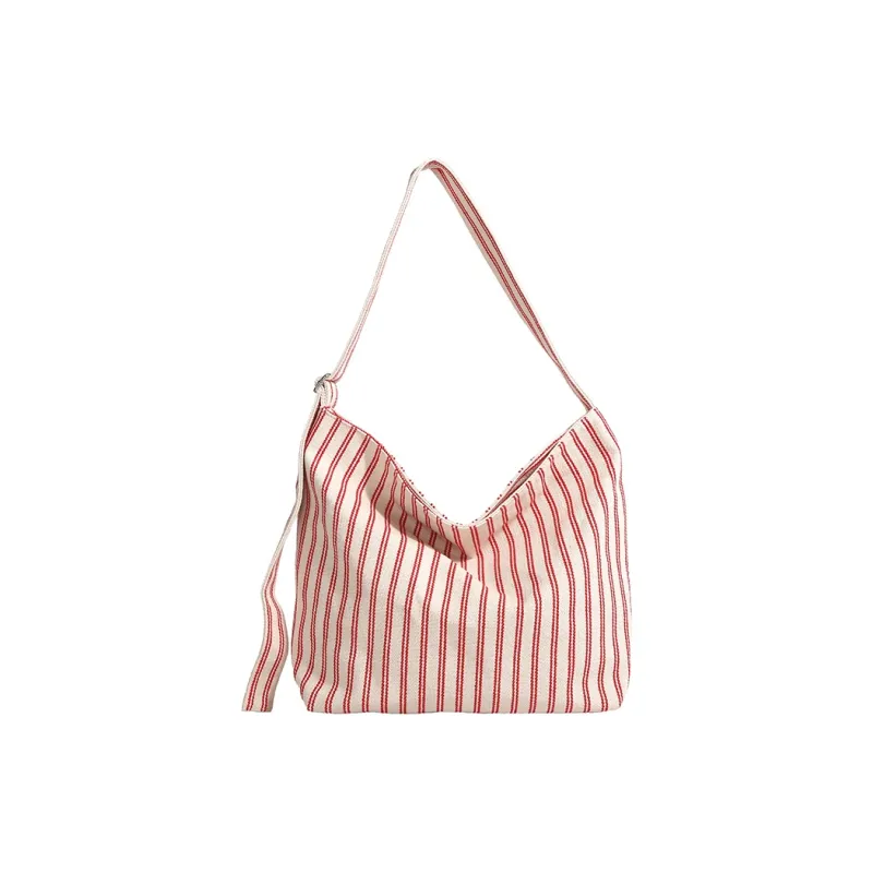 RIVMIND Cotton Linen Blend Shoulder Bag Women's Blue/Red-6