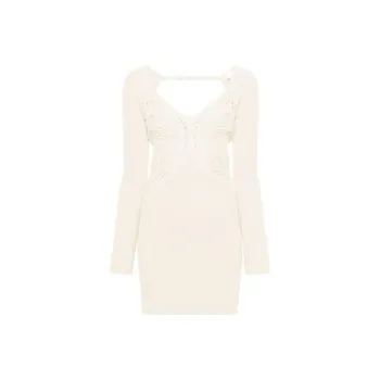 Blumarine Butterfly embroidered Ribbed Midi Dress