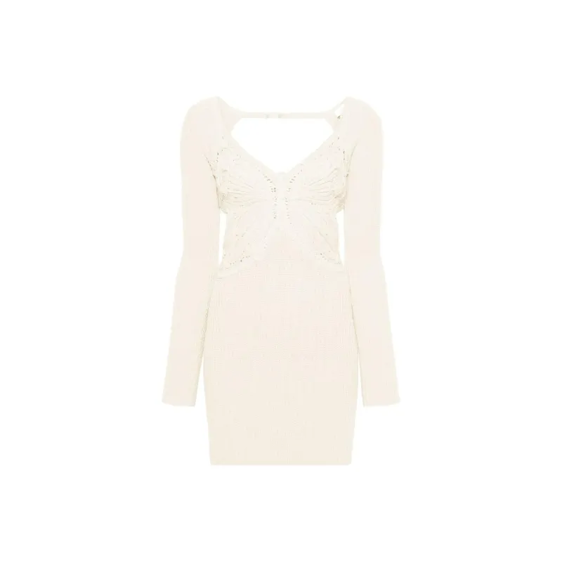 Blumarine Butterfly embroidered Ribbed Midi Dress-0