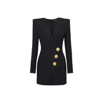 BALMAIN Wrap Dress With Decorative Buttons Long-Sleeved Dresses Women's Black