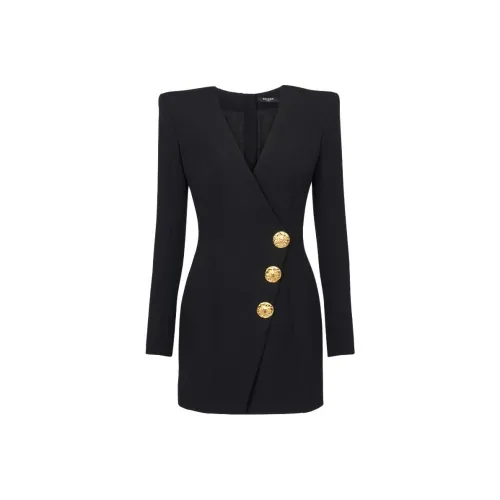BALMAIN Wrap Dress With Decorative Buttons Long Sleeved Dresses Women's Black