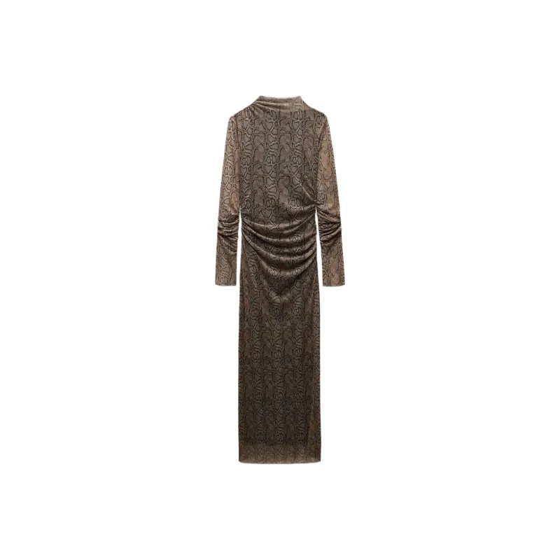 ZARA Long-Sleeved Dresses Women's Snakeskin Print/Gold Brown-0