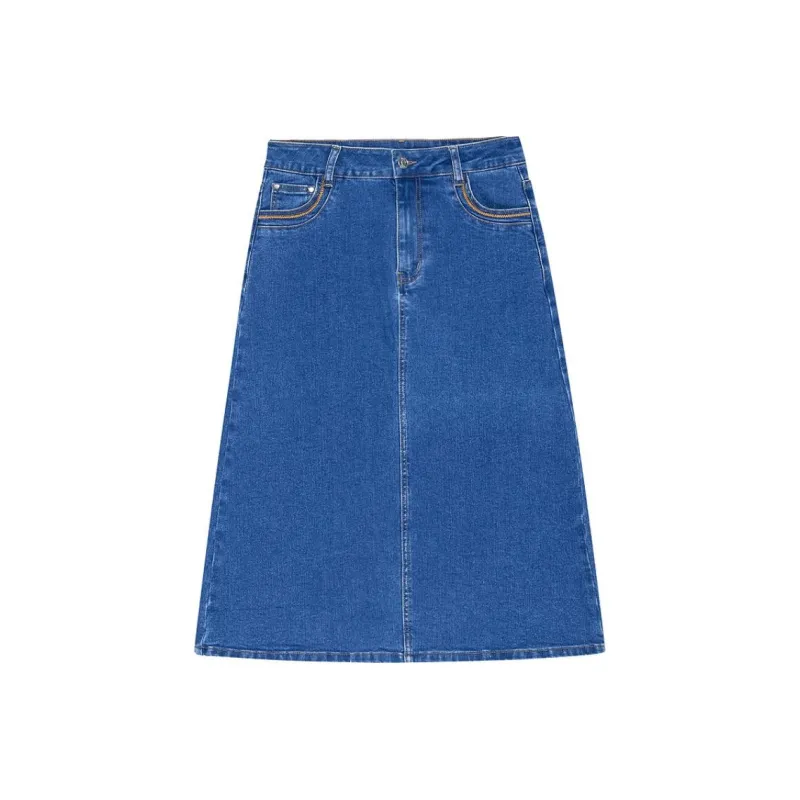 DKNY Denim Long Skirt Women's Dark Denim Blue-0