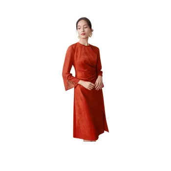BBLLUUEE Long Sleeved Dress Women's Wind Dye Red