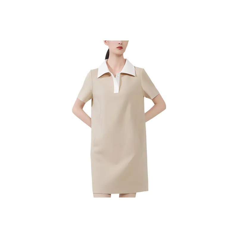 Oudifu Short Sleeved Dress Women's Camel-0
