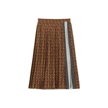 Burberry Logo Pleated Skirt 'Dark Mocha Ip Pattern'