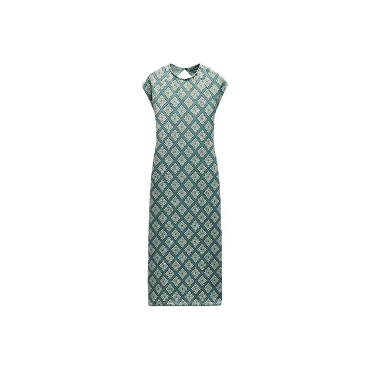 ZARA Short-Sleeved Dresses Women's Gray White-0