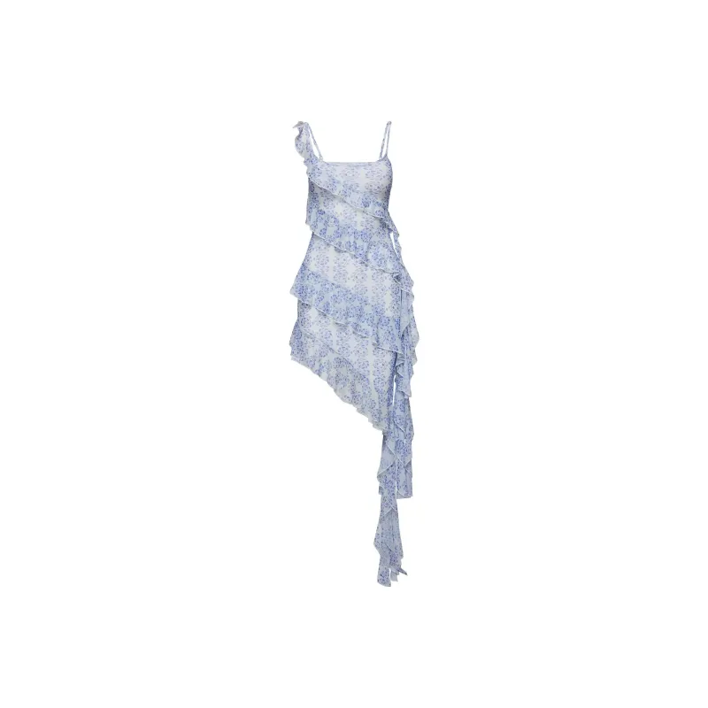 PRINCESS POLLY OCEANICA FRILL MIDI DRESS Slip Dresses Women's BLUE/Blue-0