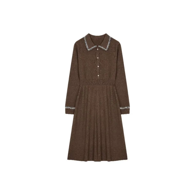 Mo Han Yi Mei Long Sleeved Dresses Women's Coffee-0
