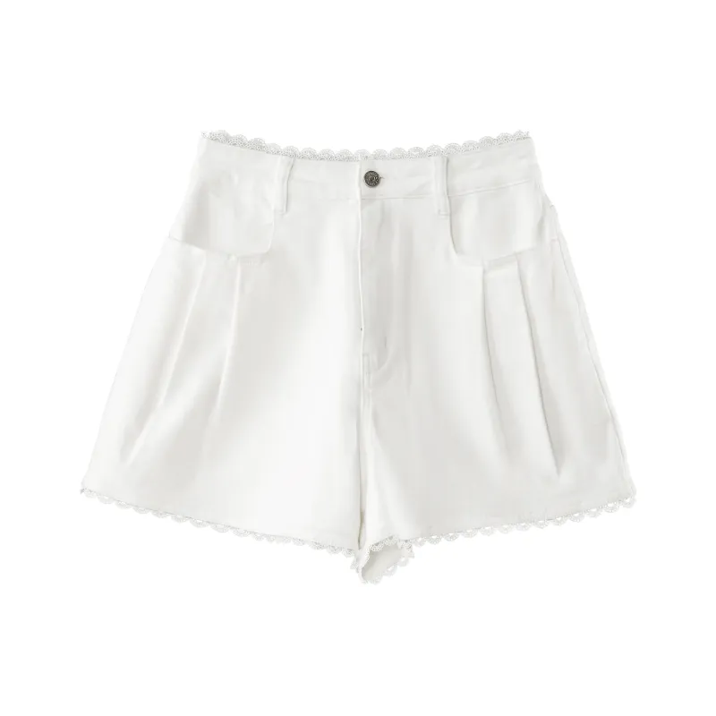 Fstudio Casual Versatile Denim Shorts Women's White-0