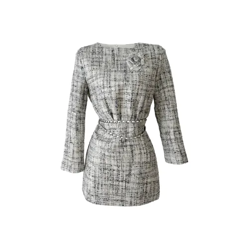 UNION REMOVE Long-Sleeved Dresses Women's Black White Plaid