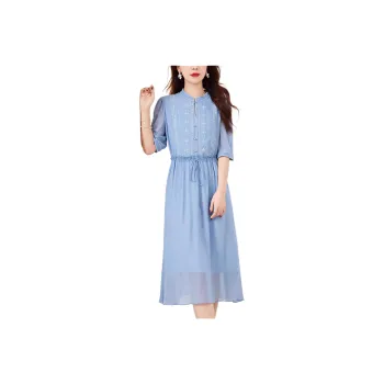Yi Mengyuan Lace Up Silk Short Sleeved Dress Women's