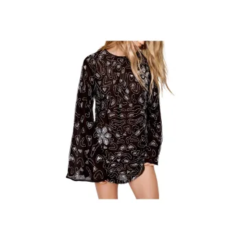 NASTY GAL Hand Embellished Floral Tunic Dress Long-Sleeved Dresses Women's Black