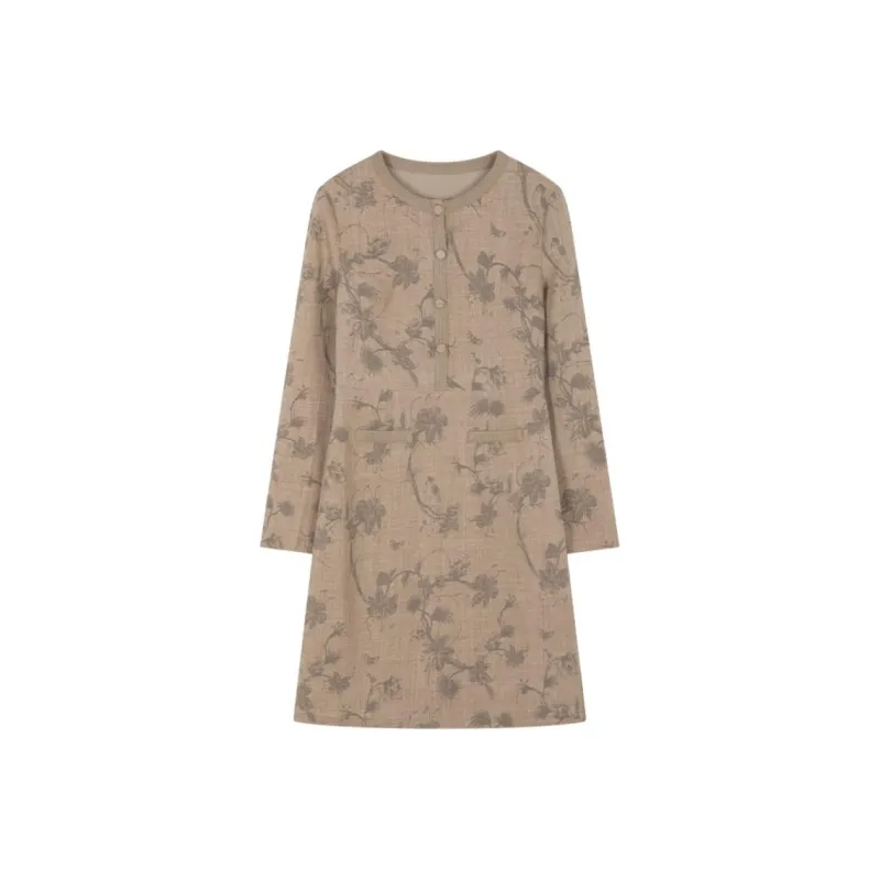 IHIMI Long Sleeved Dresses Women's Khaki Apricot-0