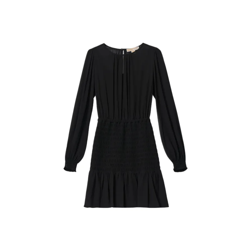 MICHAEL KORS Smocked Georgette Long Sleeve Dress-0