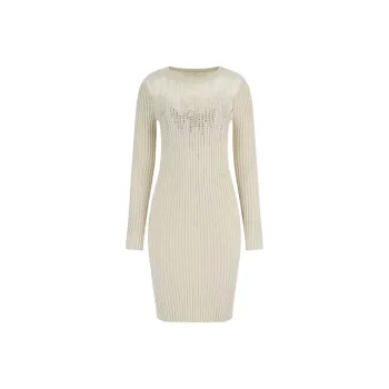 GUESS Rhinestones Mini Sweater Dress Long-Sleeved Dresses Women's White