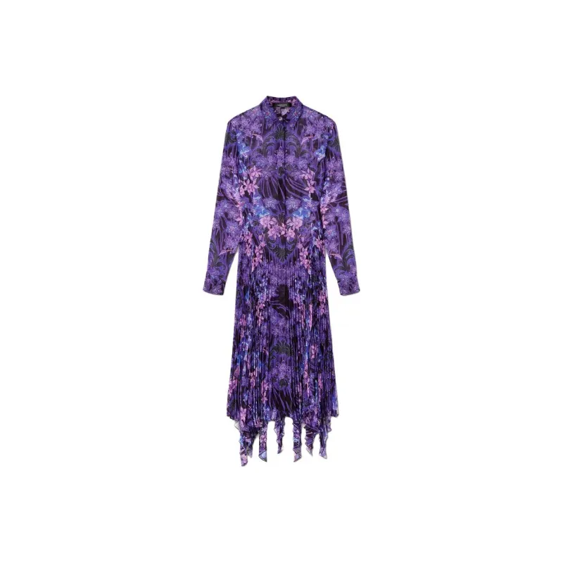VERSACE Orchid Barocco-print Pleated Shirtdress-0