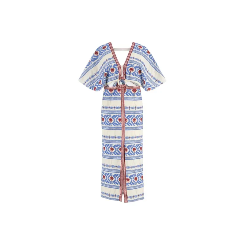 Johanna Ortiz Silver Tears Embroidered Cotton Midi Dress-0
