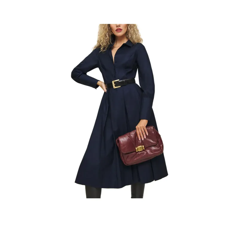 REFORMATION Ambra Dress Long-Sleeved Dresses Women's Marine Blue-0