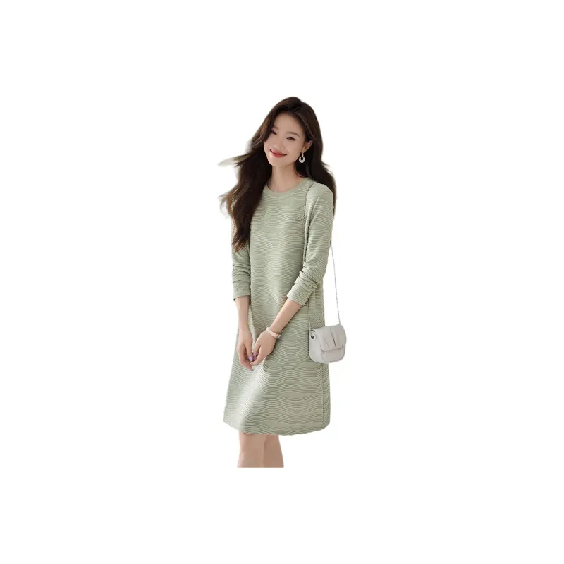 Mo Han Yi Mei Long Sleeved Dress Women's Gray Pea Green-0